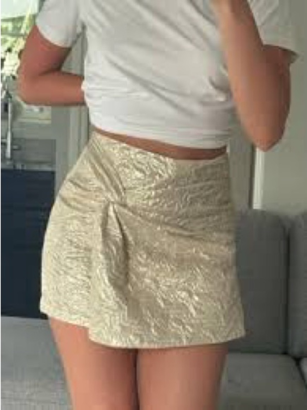 ZARA Metallic Knot Skirt Metallic Mini Skirt Gold XS
